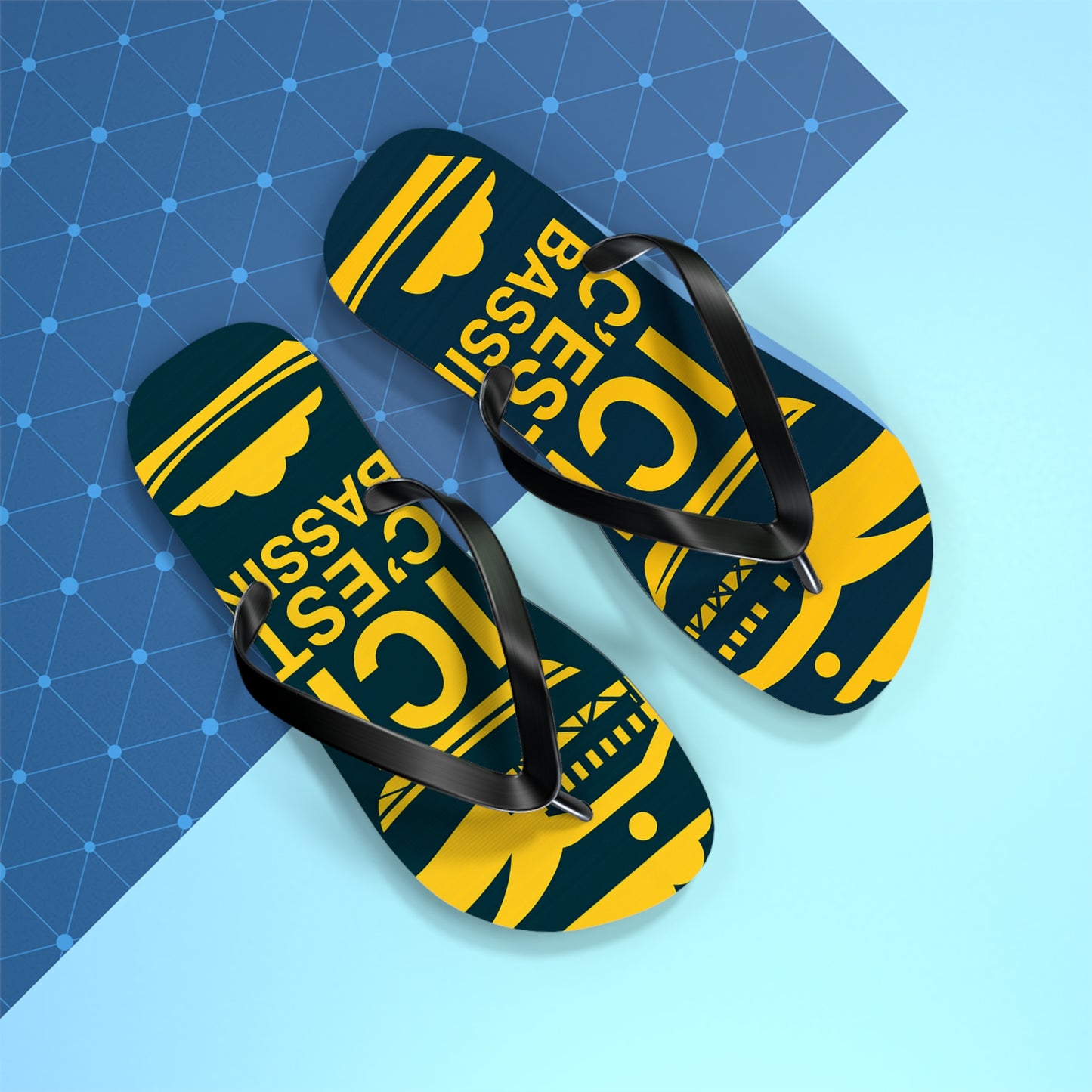 Tongs « ICI C’EST BASSIN » – Tongs de plage uniques, souvenir du Bassin d’Arcachon, confort et style été