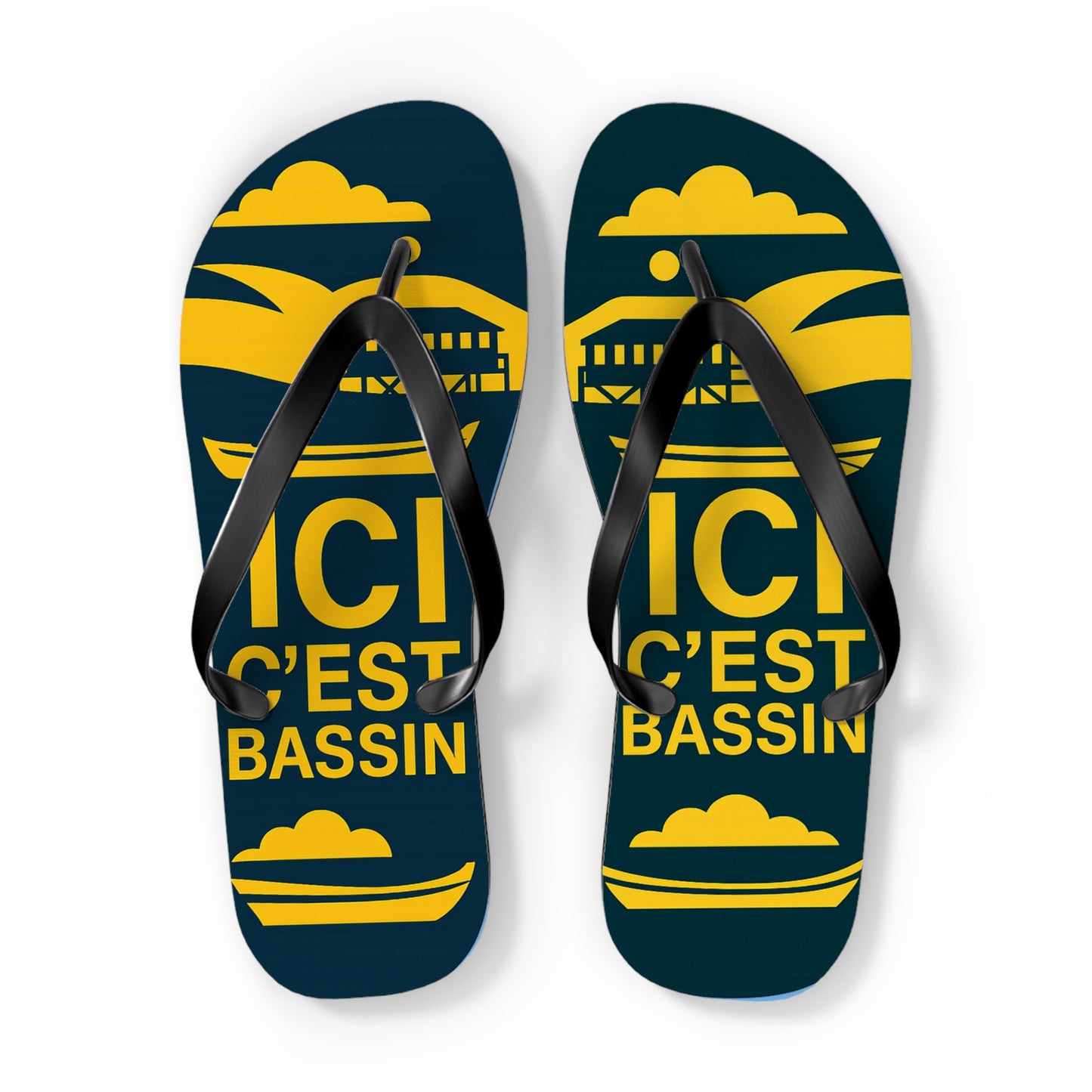 Tongs « ICI C’EST BASSIN » – Tongs de plage uniques, souvenir du Bassin d’Arcachon, confort et style été