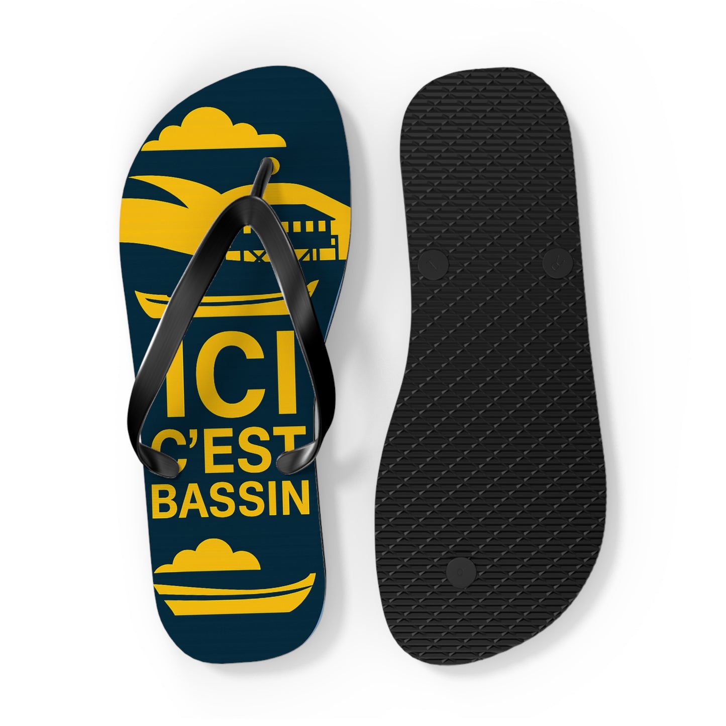Tongs « ICI C’EST BASSIN » – Tongs de plage uniques, souvenir du Bassin d’Arcachon, confort et style été