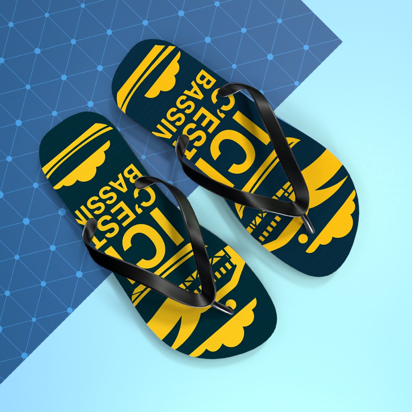 Tongs « ICI C’EST BASSIN » – Tongs de plage uniques, souvenir du Bassin d’Arcachon, confort et style été