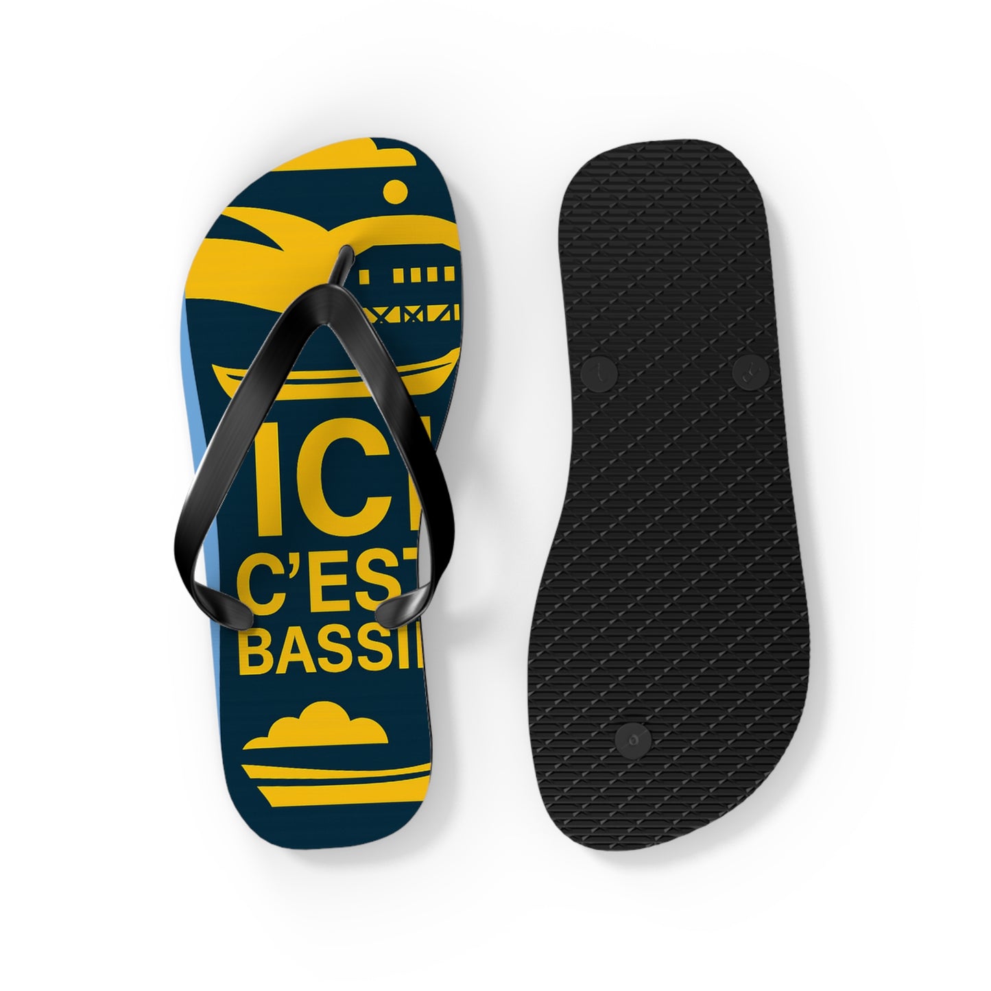 Tongs « ICI C’EST BASSIN » – Tongs de plage uniques, souvenir du Bassin d’Arcachon, confort et style été