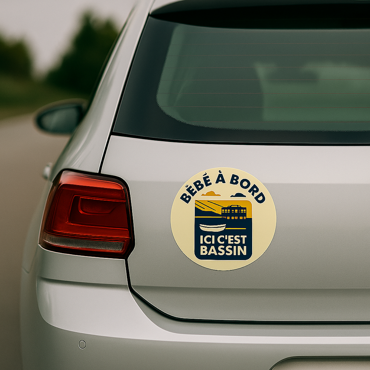 Sticker aimanté “Bébé à Bord – ICI C’EST BASSIN”